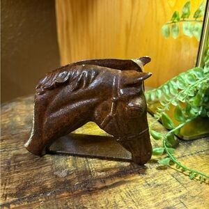 Cast Iron Horse Head Letter or Napkin Holder Antique Brown 5" Animal Carvings